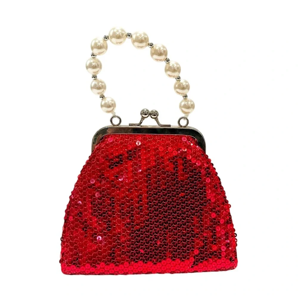 Disney Cameo Minnie Mouse Sequin Bowl Pearl Handle Purse Girl's Small Red Black